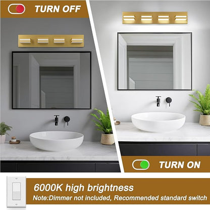 IZORRO LED Modern Bathroom Lights Fixtures(4-Light,Dimmable),Gold Acrylic Wall Lighting,Vanity Lights for Bathroom Over Mirror - 6000k 24In （No Assembly Required）