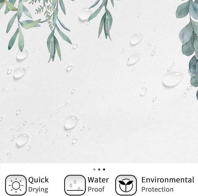Botanical Shower Curtains, Watercolor Eucalyptus Leaf Plant Green Bathroom Curtain for Bathtub Home Decoration Waterproof Fabric Machine Washable with 12 Hooks