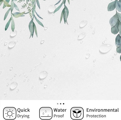 Botanical Shower Curtains, Watercolor Eucalyptus Leaf Plant Green Bathroom Curtain for Bathtub Home Decoration Waterproof Fabric Machine Washable with 12 Hooks