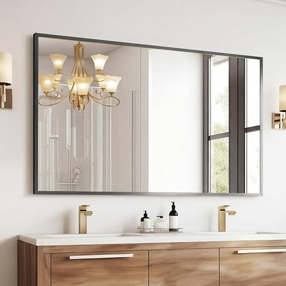 Sweetcrispy Bathroom Mirror, 30" x 48" Rectangle Wall Mount Mirrors | Rectangle Metal Frame Tempered Glass, Over Sink Home Decor, Modern Anti-Rust, Black