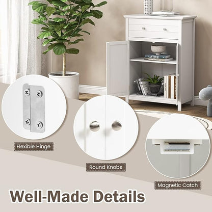 Giantex Bathroom Storage Cabinet with Drawer - Floor Cabinet with Doors, Adjustable Shelf, Storage Organizer for Entryway, Laundry Room, Kitchen, Living Room, Freestanding Cupboard (White)