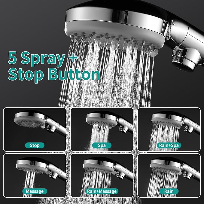 Handheld Shower Head with 79" Extra Long Hose 7 Modes, Chrome | High Pressure Shower Head with On/Off Switch Button, Powerful Wash Modes, for Baby and Pets Bath