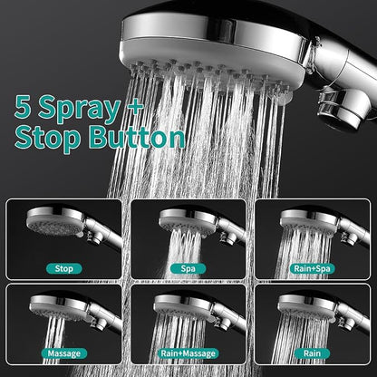 Handheld Shower Head with 79" Extra Long Hose 7 Modes, Chrome | High Pressure Shower Head with On/Off Switch Button, Powerful Wash Modes, for Baby and Pets Bath