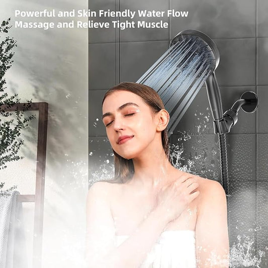 9 Settings High Pressure Handheld shower head with Power Wash | Pause Mode for Water Saving, Power Wash for Tub&Tile, Easy Clean Nozzles, 6ft Hose,Bracket / Matte Black