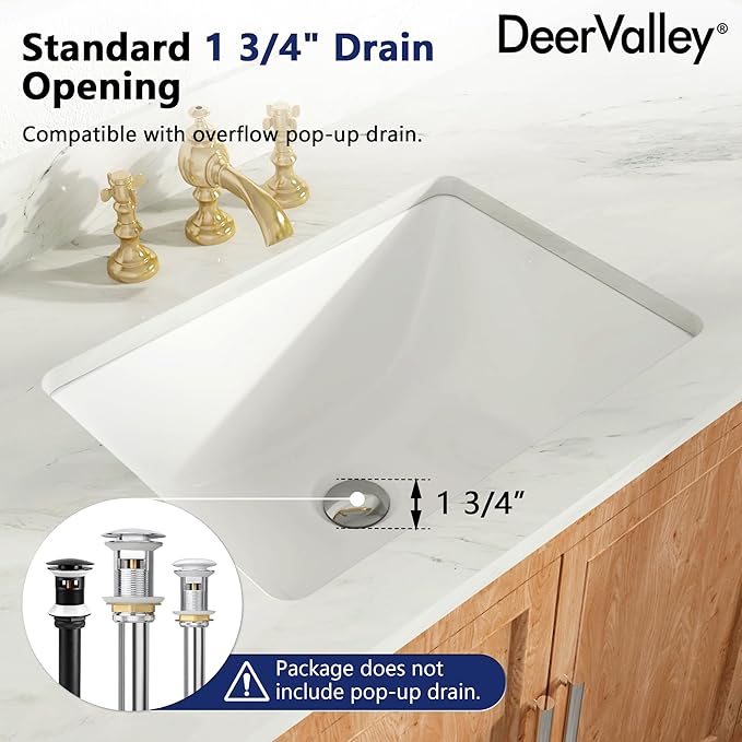 DeerValley DV-1U306 Ursa Undermount Bathroom Sink, 17.91”x 12.8” Vessel Sinks Rectangle Undermount Sink Modern White Ceramic Vanity Vessel Sink with Overflow
