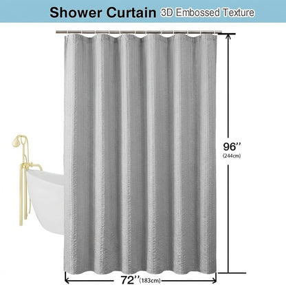 Aiyufeng Moga Extra Long Light Gray Shower Curtain 96 Inch Long, Embossed Texture Fabric Bathroom Shower Curtain, Large Hotel Bath Curtain with 12 Holes, 72Wx96H, Pale Gray