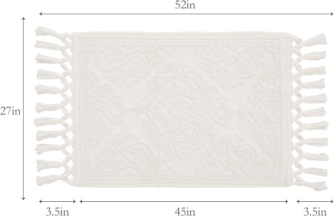 Jean Pierre - Ricardo Bath Mat, Woven Fringe Bathroom Rugs, 100% Cotton, Premium Bathroom Decor - Measures 27" x 52" - Ivory