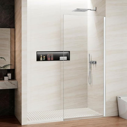 Shower Screen 34" x 74" Half Frameless Shower Wall Panel, Tempered Glass 3/8 inch, Easy to clean Coating, Fixed Glass Shower Door with Hardware (Chrome)