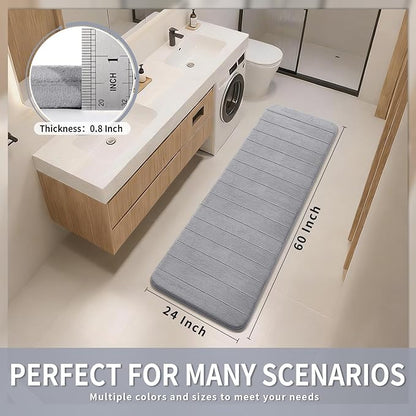 Yimobra Bathroom Runner 60"x24", Non Slip Memory Foam Bath Mat, Super Soft Water Absorbent Hallway Carpet, Machine Washable Rug for Vanity Tub Shower, Gray