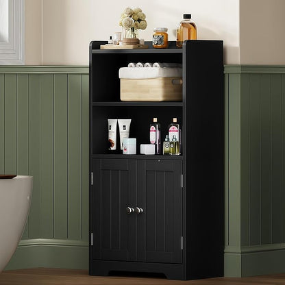 ChooChoo Small Bathroom Storage Cabinet, Narrow Toilet Paper Cabinet with 2 Door and Shelves, Freestanding Bathroom Floor Cabinet and Organizers for Small Spaces, 7.8" D * 15.7" W * 30.7" H, Black