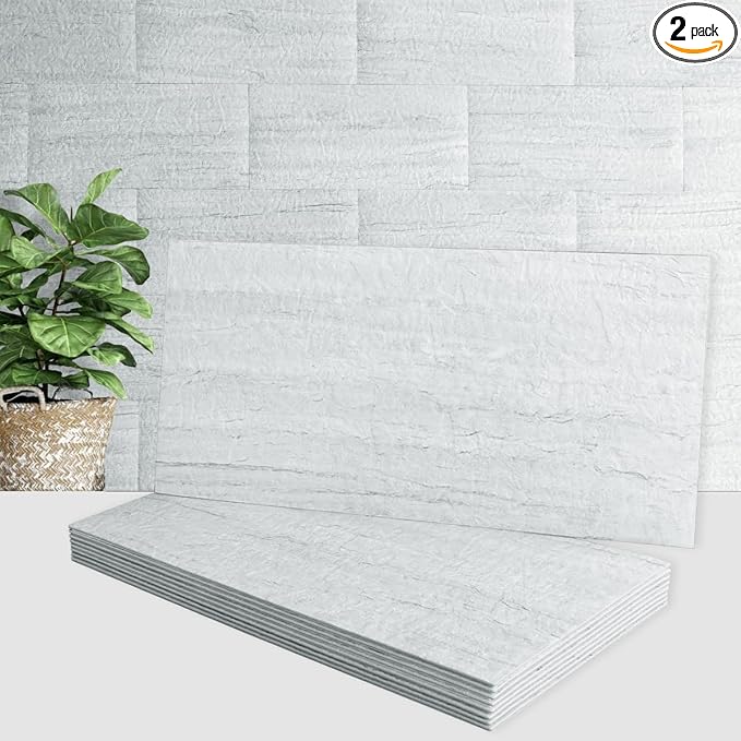 AULIGET 2-Piece Light Shale Peel and Stick Backsplash Wall Tiles, 6" x 12" PVC Faux Stone Stick on Tile for Backsplash Kitchen, Bathroom, Laundry Room, Camper, Fireplace