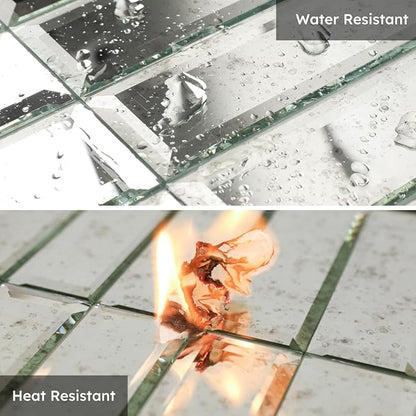 Peel and Stick Mirror Backsplash, Light Antique, 1.8 x 11.8 Inch, Beveled Mirror Three Strips Tiles for Kitchen Bathroom Accent Wall, Pack of 5 Sheets