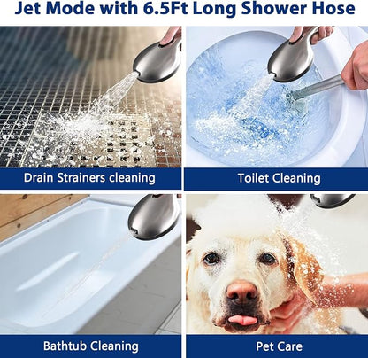 High Pressure 10-Setting Handheld Shower Head, 5" Detachable Shower Spray, 79" Extra Long Stainless Steel Hose, Adjustable Bracket - Brushed Nickel