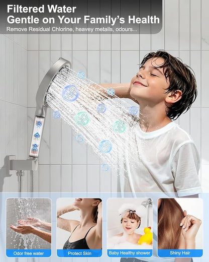 Brushed Nickel 11 Inch Rainfall Shower System – Filtered Handheld Sprayer Shower Head, Complete Bathroom fixtures Set Faucet Mixer Trim & Valve Kit