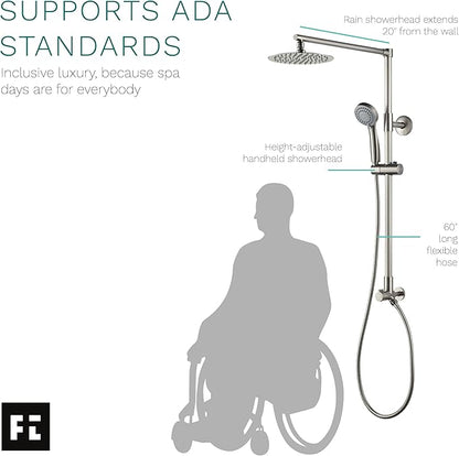 Fennocasa Polaris 3 Rain Shower System, 8” Rainfall Shower Head and Handheld Shower Combo, includes 3-Setting Handheld Spray, Height Adjustable Shower Wand Holder, 60” Hose (1.8 GPM Brushed Nickel)
