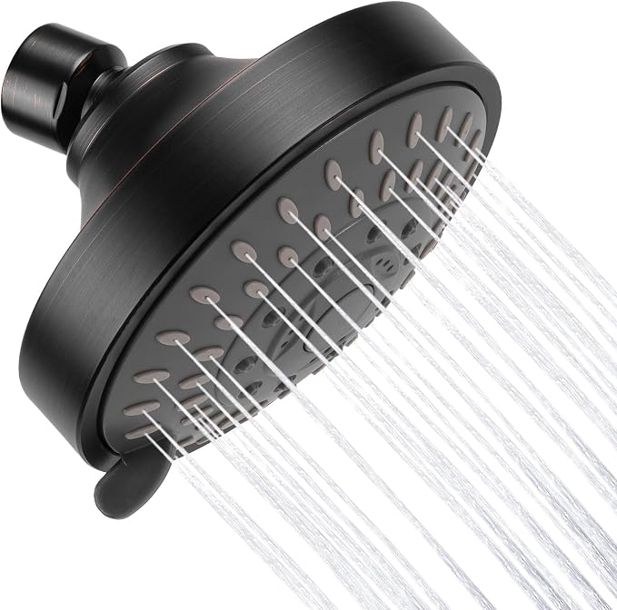 AISOSO Shower Head, 5 Modes High Pressure Shower Heads for Relaxed Shower Experience, 4.1 Inch Bathroom Fixed Showerhead Even at Low Water Pressure for Powerful Spray, Oil Rubbed Bronze