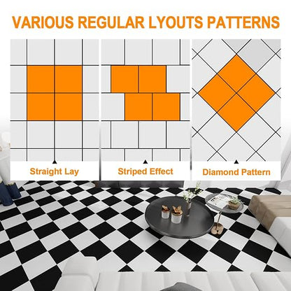 Peel and Stick Floor Tile 30-Pack 12 x 12 inch,Black and White Self-Adhesive Waterproof Vinyl Flooring Plank for Bathroom,Kitchen, Dining Room, Bedrooms, Cover 30 Sq. Ft (15 Tiles per Color)