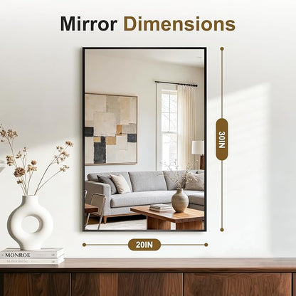 Bathroom Vanity Mirror for Over Sink, 30x20 Inch Matte Black Mirror | Shatterproof Tempered Glass, Anti-Rust Metal Frame, Rectangle Wall Mirrors for Bedroom, Living Room & Entryway