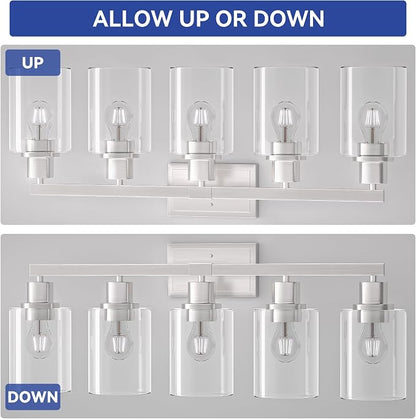 Hasipu 5-Light Vanity Lights for Bathroom, Vanity Light with Glass Shade, Bathroom Lighting Fixtures Over Mirror for Kitchen Living Room Hallway Cabinet Porch