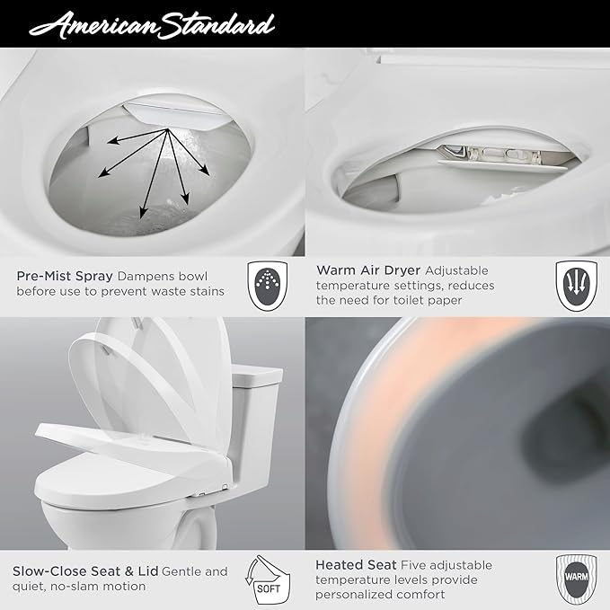 American Standard 8018A60GRC-020 Advanced Clean 3.0 SpaLet Electric Bidet Seat, Elongated, White