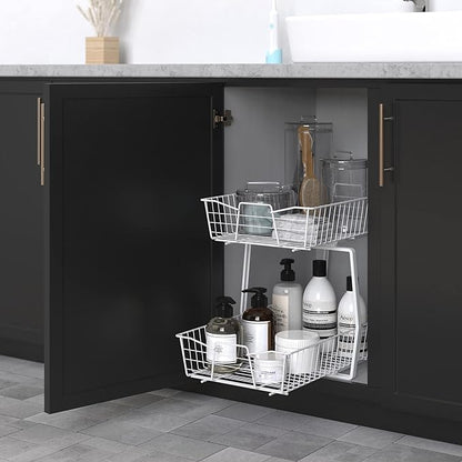ClosetMaid 14 in. Pull Out Cabinet Organizer, 2 Tier, Heavy Duty, Slide Out Pantry Shelves Drawers for Kitchen, Bathroom, White