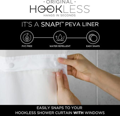 Hookless® It’s A Snap!® PEVA Snap-In Shower Curtain Liner, Water-Repellant, Easy Install, Frost White Color