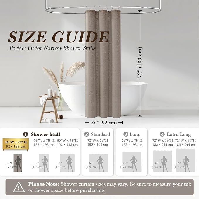 Greige Linen Shower Curtain Farmhouse Bathroom Decor 36x72 Inches | Boho Bathroom Decor,12 Sturdy Stainless Steel Sliding Hangers,Rustic Country Style,Linen Shower Curtains for Bathroom