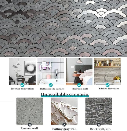 XUANINY 7-Sheet Peel and Stick Metal Backsplash Tiles, Self Adhesive Cloud-Shaped Aluminum Mosaic 3D Wall Sticker for Kitchen Bathroom Living Room Decor (Grey, 11)