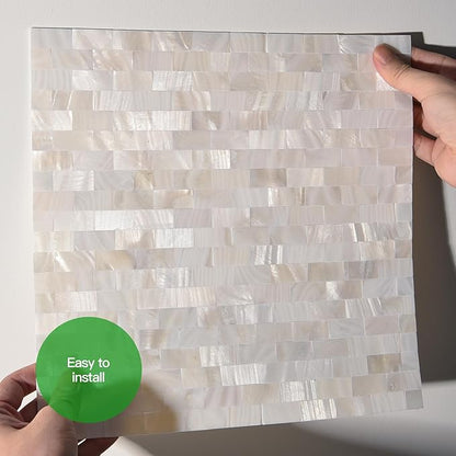 Art3d 6-Pack Peel and Stick Mother of Pearl Shell Tile for Kitchen Backsplashes, 12" x 12" White Brick