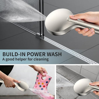 Brushed Nickel Handheld Shower Head, 9 Spray Modes High Pressure Showerhead | 71 Inch Kink-free Hose, Power Wash for Low Pressure Homes, Pet Tub Tile Cleaning