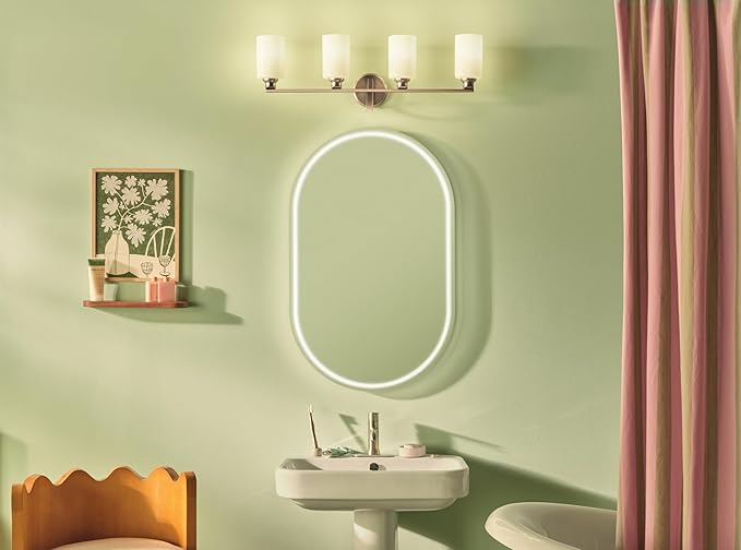 Kichler Gioe 32.25" 4-Light Vanity Light with Opal Glass in Champagne Bronze, Damp Rated, for Bathroom, Powder Room, Over a Mirror, (32.25" W x 10.5" H), 55227CPZ