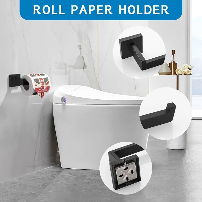 Matte Black 5 Pieces Bathroom Hardware Accessories Set Towel Bar Towel Holder Towel Racks Set for Bathroom,Stainless Steel Wall Mounted 16-Inch Towel Bar