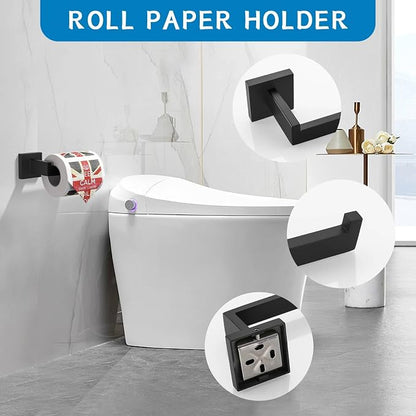 Matte Black 5 Pieces Bathroom Hardware Accessories Set Towel Bar Towel Holder Towel Racks Set for Bathroom,Stainless Steel Wall Mounted 16-Inch Towel Bar