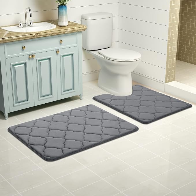 OLANLY Memory Foam Toilet Rugs U-Shaped 24x20, Ultra Soft and Absorbent Bathroom Rugs, Non-Slip, Comfortable, Machine Washable Contour Bath Mat for Toilet Base, Home Decor Accessories, Dark Grey