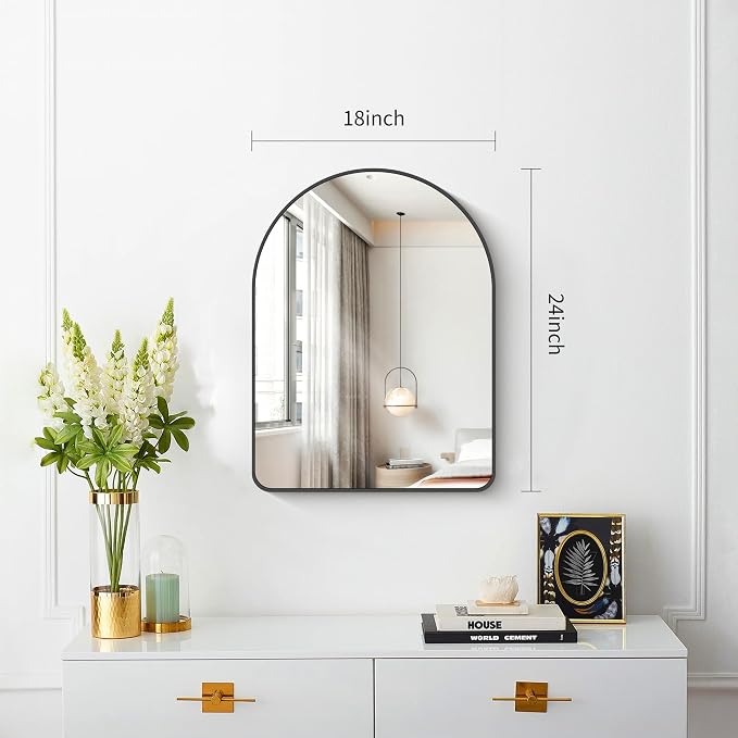 FORBATH Arched Bathroom Mirror 18x24 Inch, Black Bathroom Mirror Wall Mounted Modern Aluminum Alloy Frame Arch Mirror for Bedroom Living Room Entryway, Hanging or Leaning Against Wall