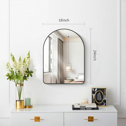 FORBATH Arched Bathroom Mirror 18x24 Inch, Black Bathroom Mirror Wall Mounted Modern Aluminum Alloy Frame Arch Mirror for Bedroom Living Room Entryway, Hanging or Leaning Against Wall