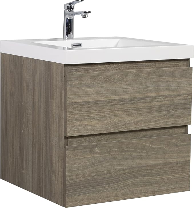 24 Inch Floating Bathroom Vanity with Sink, Large Storage Wall Mounted Floating Vanity with Soft Close Drawers, One-Piece Basin Bathroom Sink Cabinet (Ash Grey, 24 Inch)