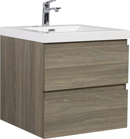 24 Inch Floating Bathroom Vanity with Sink, Large Storage Wall Mounted Floating Vanity with Soft Close Drawers, One-Piece Basin Bathroom Sink Cabinet (Ash Grey, 24 Inch)