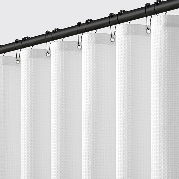 MIULEE Stall Waffle Weave Fabric Stand Up Shower Bath Curtain with 6 Metal Hooks Small 260GSM Heavy Washable Waterproof Narrow Thick Cloth Half Shower Curtains Set for Bathroom Hotel,W36*L72,White
