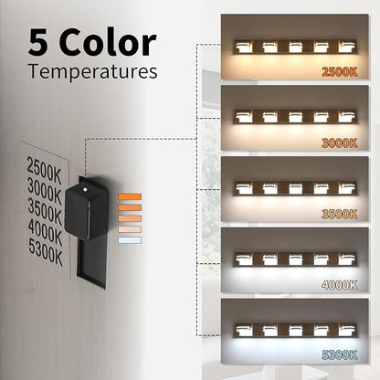 Brushed Nickel Bathroom Light Fixtures Over Mirror, 5-Light | LED Dimmable Bath Lights, Modern Wall Mounted Lighting Fixture with Rotating Lamp Head, Acrylic Metal, 5CCT 40.55in
