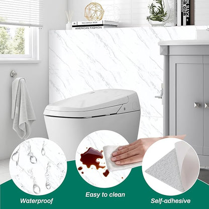 12pcs White Marble Peel and Stick Tiles 23.6"x11.8" Waterproof Heat Resistant Self Adhesive Removable PVC Wall Panels for Kitchen Backsplash, Bathroom, Laundry Room (Not Real Tile, Not for Floor)