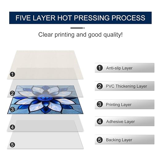 Blue Stained Glass Flower Peel and Stick Floor Tiles 12x12 Inch 10PCS | Blue stained glass style flower pattern vinyl floor stickers for kitchen bathroom entryway and indoor home decor