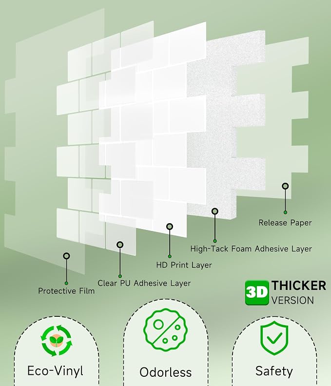 Peel and Stick Backsplash for Kitchen: Self Adhesive Wall Tiles for Bathroom - Vinyl Thick Back Splash Tile (10, White)