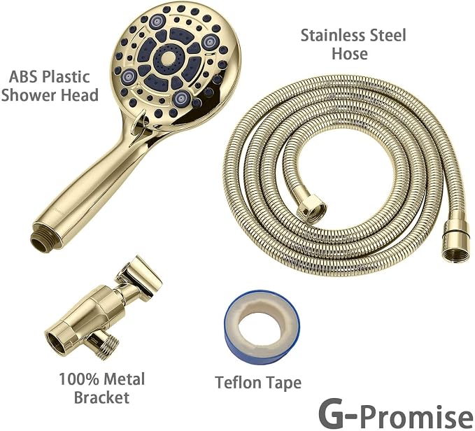 G-Promise High Pressure 6 Mode Hand Held Shower Head with Extra Long Hose | High Pressure, 6 Spray Mode, Easy Install, Adjustable Angle, Extra Long Hose, Modern Upgrade