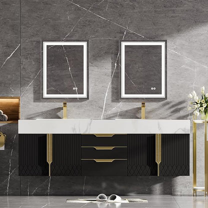 homary 60" Floating Bathroom Vanity Set with Double Sink, Modern Bathroom Sink Cabinet Storage Cabinet with Sintered Stone Countertop and Ample Storage, Black