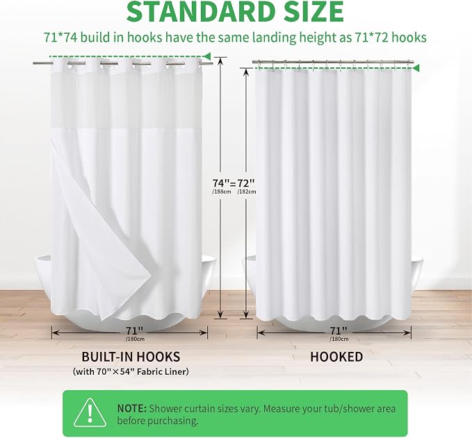 eachope No Hooks Needed Linen Textured Shower Curtain with Snap-in Fabric Liner Set,White Hotel Luxury Decor Shower Curtains for Bathroom with Mesh Top Window,Waterproof & Washable,71Wx74H | 230GSM Thick Fabric,Hotel Luxury Decor,Mesh Top Window,Magnet...