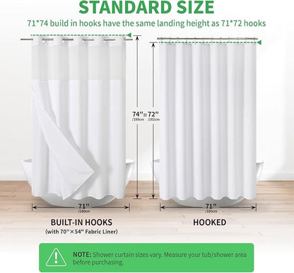 eachope No Hooks Needed Linen Textured Shower Curtain with Snap-in Fabric Liner Set,White Hotel Luxury Decor Shower Curtains for Bathroom with Mesh Top Window,Waterproof & Washable,71Wx74H | 230GSM Thick Fabric,Hotel Luxury Decor,Mesh Top Window,Magnet...