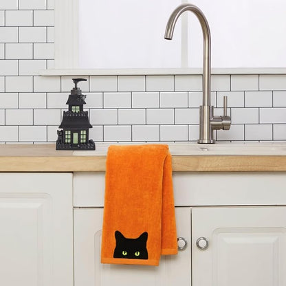 SKL Home Halloween Shadows Eyes Hand Towel Set-2pc, 100% Cotton, Orange | Soft, embroidered velour. Great for the bathroom, kitchen or bar & holiday gifting.
