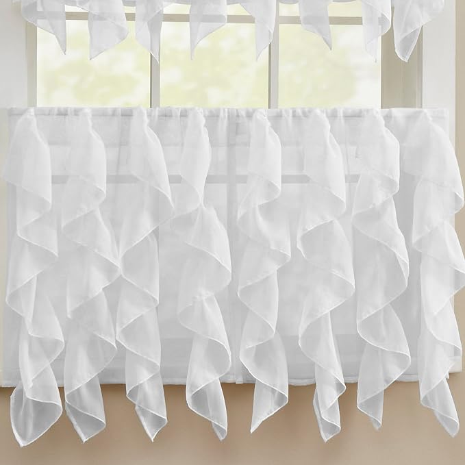 Sweet Home Collection Kitchen Window Tier, Swag, or Valance Curtain Treatment in Stylish and Unique Patterns and Designs for All Home Décor 24", Sheer White
