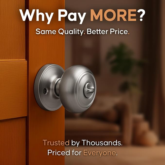 Copper Creek Privacy Interior Door Knob – ANSI Grade-3 Certified, Modern Heavy Duty Handle, Easy Install and Reversible for Bedroom, Bathroom & Closets – Satin Stainless (3 Pack)